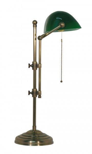 Bankers Lamp / Bankerlampe / Schreibtischleuchte, Landhaus Stil, Messing antik-handpatiniert (Altmessing), grünes Glas, Höhe 50 cm, 230 V, E27 60 W